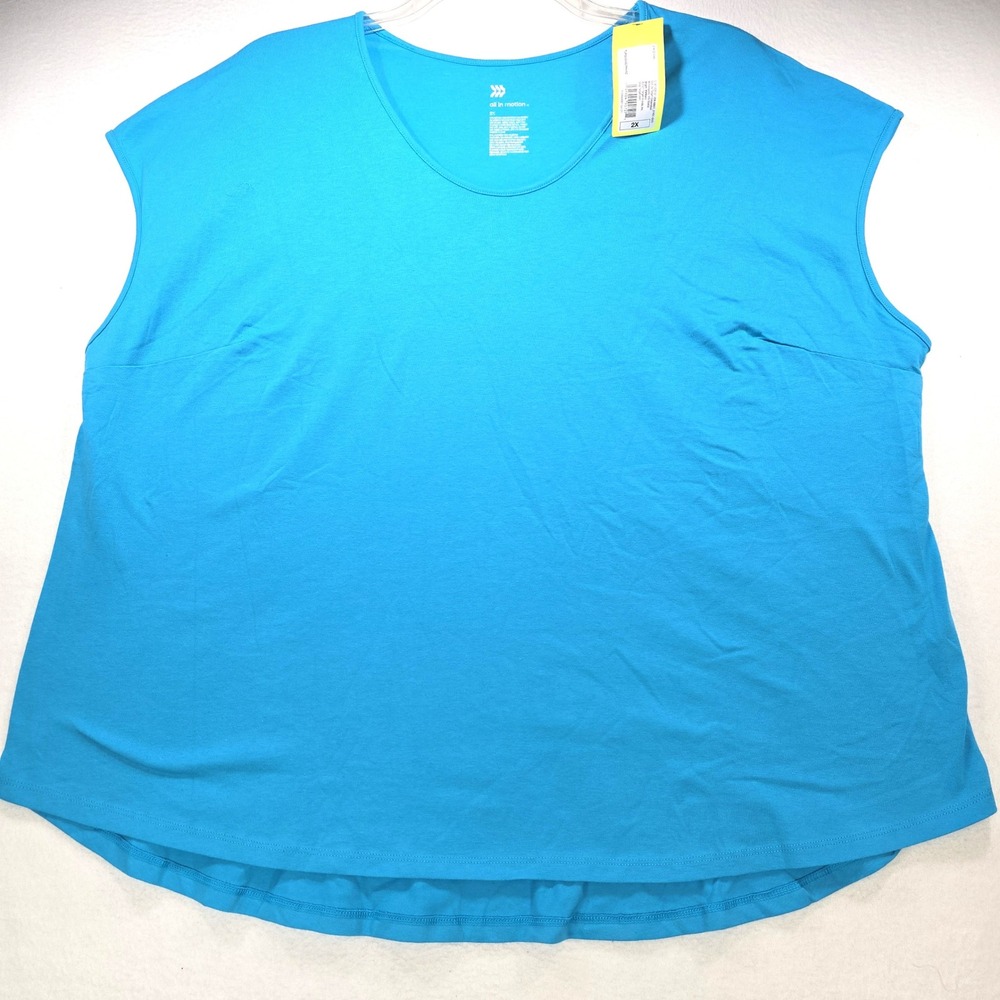 All in Motion Womens Turquoise Blue Activewear Top Scoop Neck 2X NWT